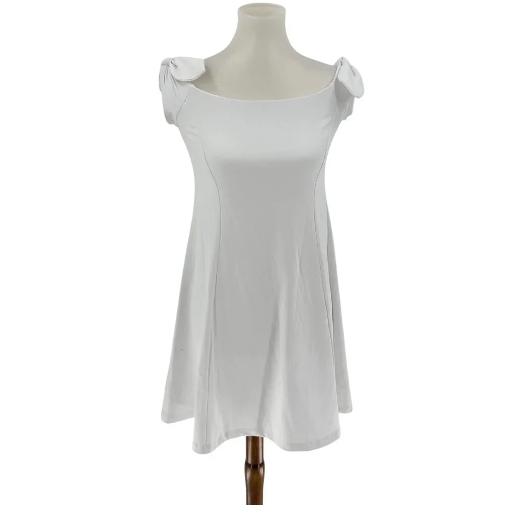 Susana Monaco White Fit & Flare Dress With Bow-Tie Shoulders Size Small - Picture 1 of 5